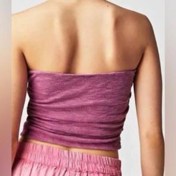 FREE PEOPLE Boulevard Cropped Tube Top NEW Grape Plum Purple Ruched Lined Large - Picture 8 of 13